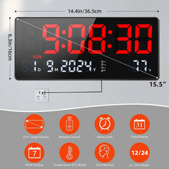 FULOON digitalna LED stenska ura 40 cm