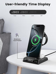 DOEBOE Indukcijska polnilna postaja 3-v-1 za iPhone, Apple Watch in AirPods z digitalno uro