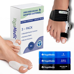 YOGAMEDIC Komplet za Korekcijo Hallux Valgusa - Opornica, Ločilci Prstov in Vadbeni Trakovi