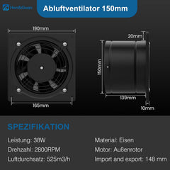 HONGUAN izpušni ventilator 150mm s regulatorjem hitrosti