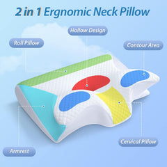 60x40cm HOMCA 2-v-1 ergonomski ortopedski vzglavnik iz spominske pene