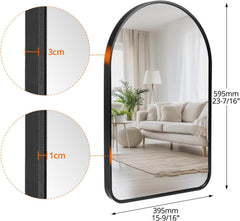 QWORK ovalno stensko ogledalo z aluminijastim okvirjem 60×40cm