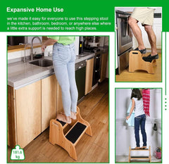 STRONGTEK dvostopenjska lesena stopnička z nedrsečo površino