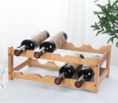 YUNNASI naravni leseni regal za vino, 2 nivoja, za 8 steklenic