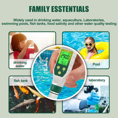 HOMCOICE 5-v-1 merilnik kakovosti vode – pH, EC, TDS, slanost in temperatura