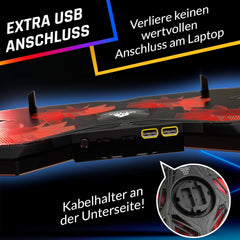 KLIM Hladilno stojalo s štirimi ventilatorji za prenosnik – rdeča