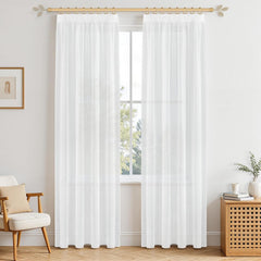 2xset 240x140cm MRTREES kratke polprosojne zavese, bele zavese z videzom lana