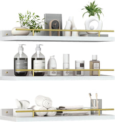 ZVZM komplet 3 belih lesenih polic z metalno ograjo