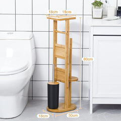 YORBAY bambusovo stojalo za WC papir s ščetko naravno