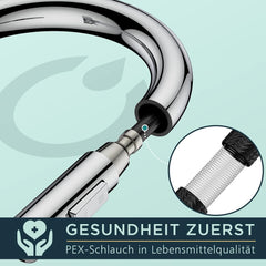 FORIOUS kuhinjska armatura z visokim lokom in izvlečno prho – polirani krom