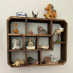 FRCCTRE rustikalna lesena stenska ali samostoječa polica z 9 predali