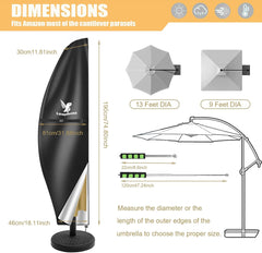 LEAPBEAST Vodoodporna zaščitna prevleka za viseči senčnik z ročajem - 280 × 81 × 46 cm