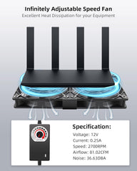 RUIZHI 12 V Ventilator Z Nastavljivo Hitrostjo za PC, Prenosnike in Konzole