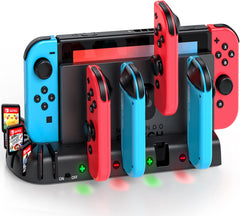 Postaja za polnjenje JoyCon kontrolerjev s prostorom za shranjevanje 8 iger