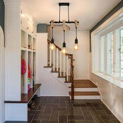 DAXGD nastavljiva viseča svetilka s tremi senčili v črni in leseni izvedbi