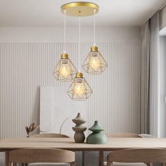 TOKIUS viseča svetilka s 3 žarnicami, retro geometrijski železni abažur