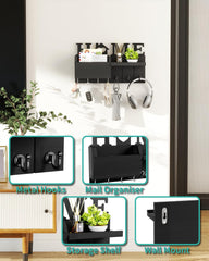 HAPIRM lesena stenska polica z 7 kavlji in dekorativnim napisom "HOME"