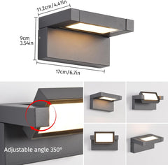 KUKAK zunanja 12 W LED stenska svetilka z nastavljivim panelom 350°- 3000 K topla bela