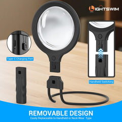 LIGHTSWIM povečevalno steklo z LED-lučjo 5x/10x in vratnim nosilcem