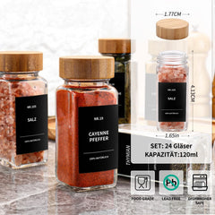 24x MYHTGD 120 ml stekleni kozarčki za začimbe z bambusovim pokrovom