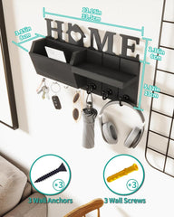 HAPIRM lesena stenska polica z 7 kavlji in dekorativnim napisom "HOME"