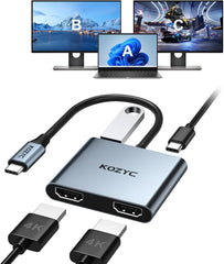 KOZYC 4v1 USB-C razdelilec, 2x HDMI 4K 30Hz