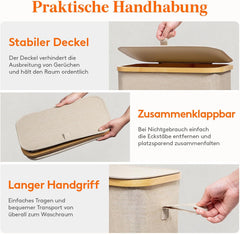 LIFEWIT zložljiv ozek koš za perilo s pokrovom in snemljivo notranjo vrečo – 75 L