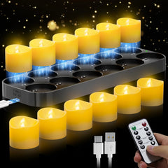 12x DAPHOMEU polnilne LED čajne svečke z magnetno postajo