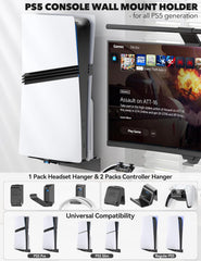 KOSKER stenski nosilec za PS5/PS5 Slim/PS5 Pro z držalom za slušalke in kontrolerje