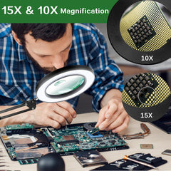 ZABOUL Povečevalno Steklo z Lučko, 10x in 15x povečava, s Sponko in Nastavljivo Roko
