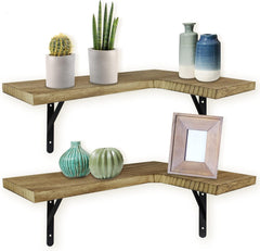 WONOSS viseča kotna polica iz lesa z nosilci - komplet 2 kosov