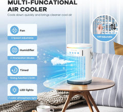 BUBBACARE 4-v-1  prenosna klimatska naprava z daljinskim upravljalnikom in rezervoarjem za vodo