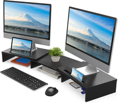 FITUEYES nastavljivo leseno stojalo za dva monitorja