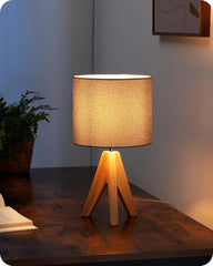 EDISHINE lesena namizna nočna svetilka z lanenim senčilom - siva