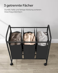 SONGMICS voziček za perilo s 3 odstranljivimi koši – 132 L