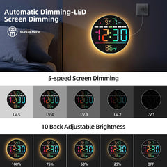 HAITANG 20 cm digitalna stenska ura z RGB-prikazom in daljincem