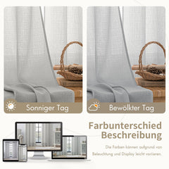 MIULEE polprosojne sive zavese z obročki – set 2, 140 × 160 cm