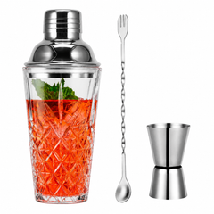 OUZHOU Stekleni Shaker za Koktajle 400 ml – 3-delni Set