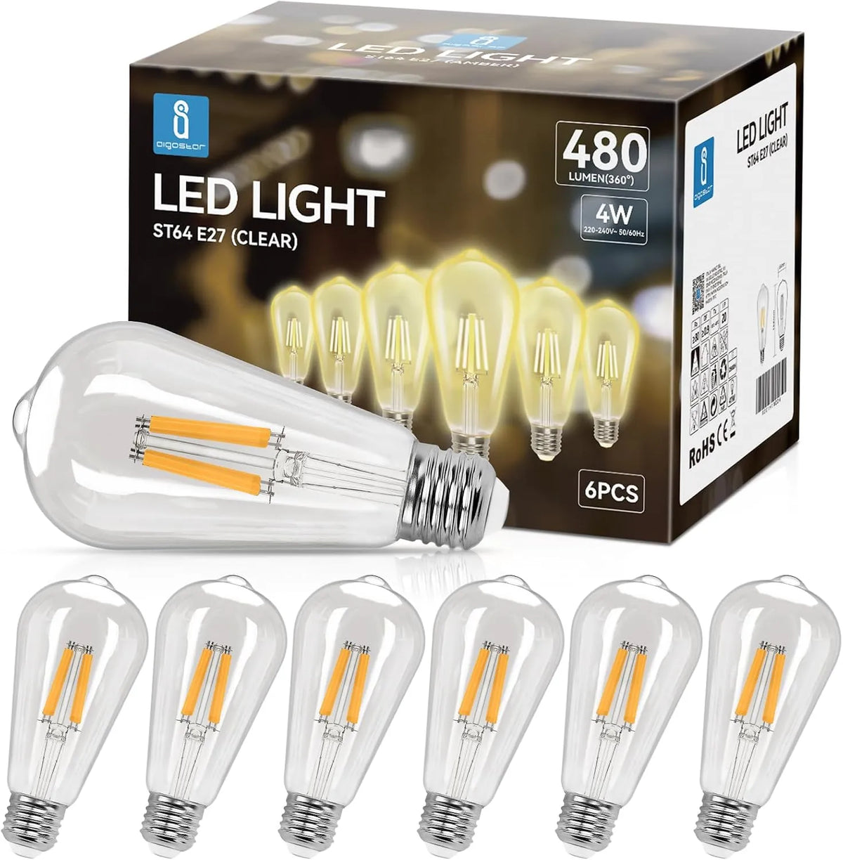 Aigostar LED Sijalka E27 ST64 6 Kosov