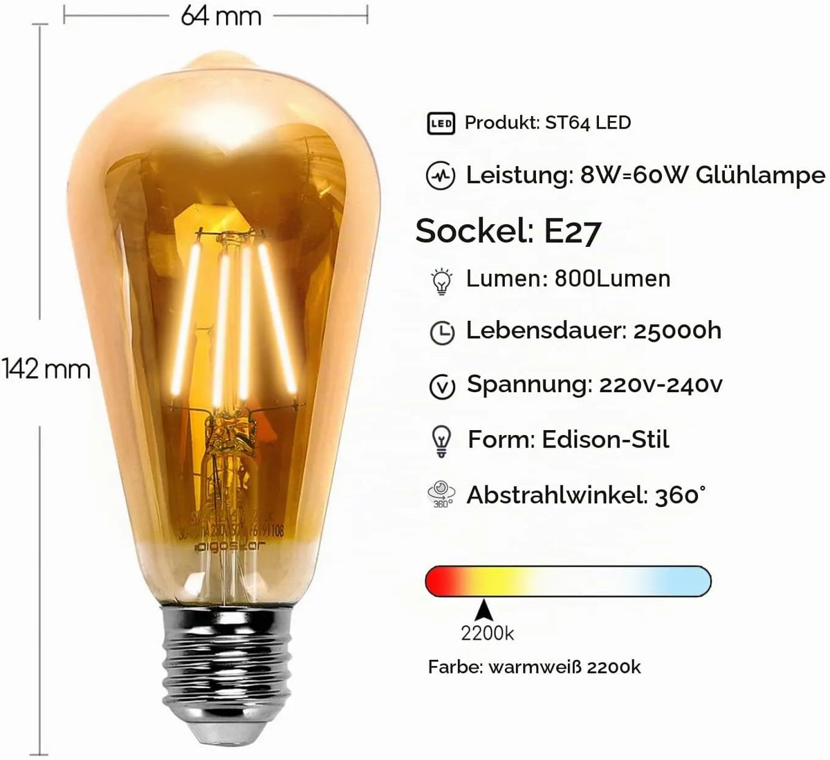 Aigostar Vintage Edison LED Sijalke E27 5 Kosov
