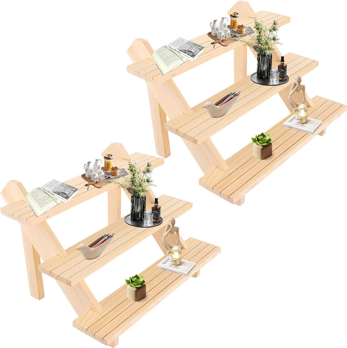 AKOLAFE Leseno 3-nadstropno Stojalo za Razstavo 39x30x24 cm 2 Kosa