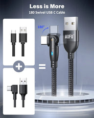 AUFU 180-Stopinjski USB-A v USB-C Kabel 3 Kosi
