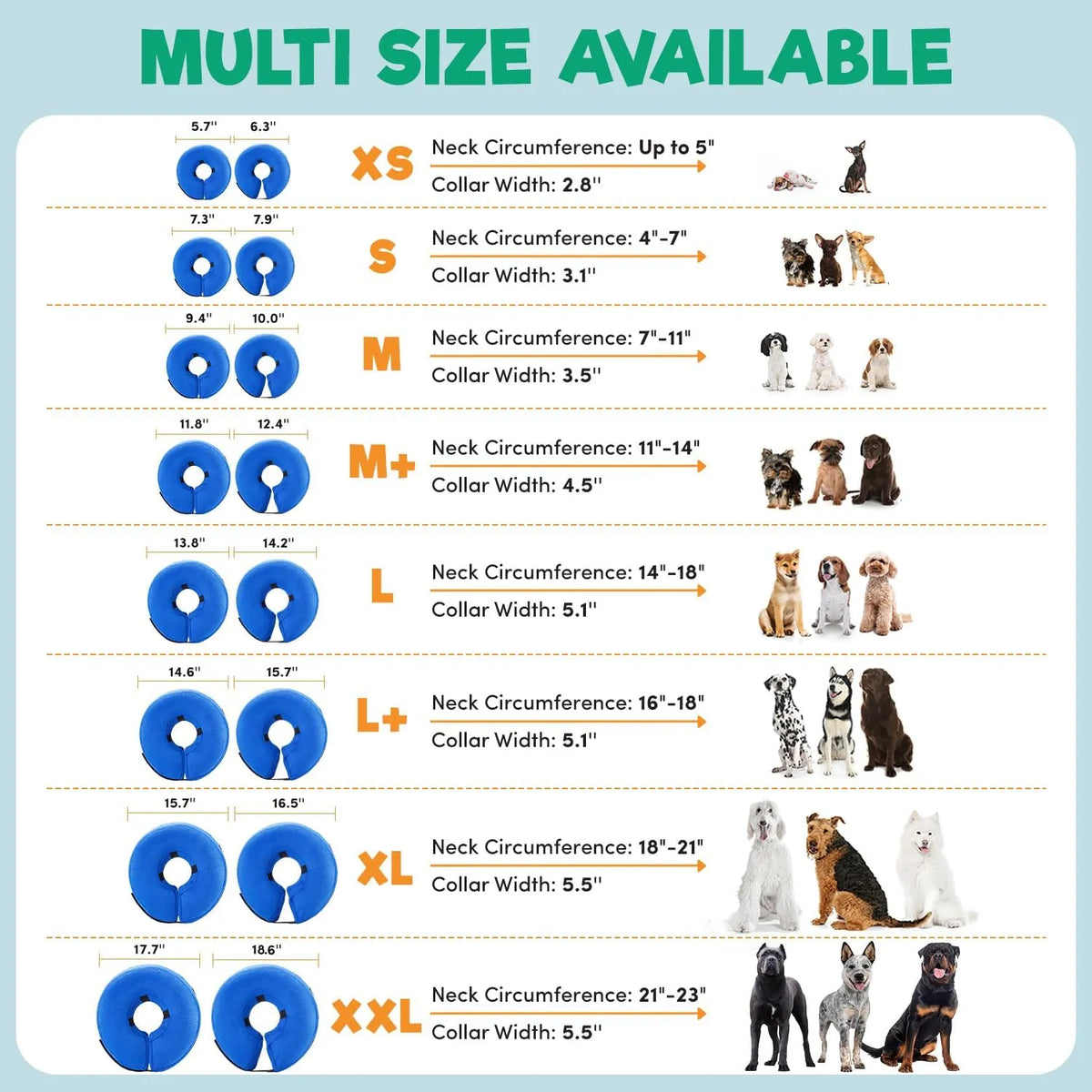 BENCMATE Napihljiva Zaščitna Ovratnica za Pse in Mačke 45,7-63,5 cm