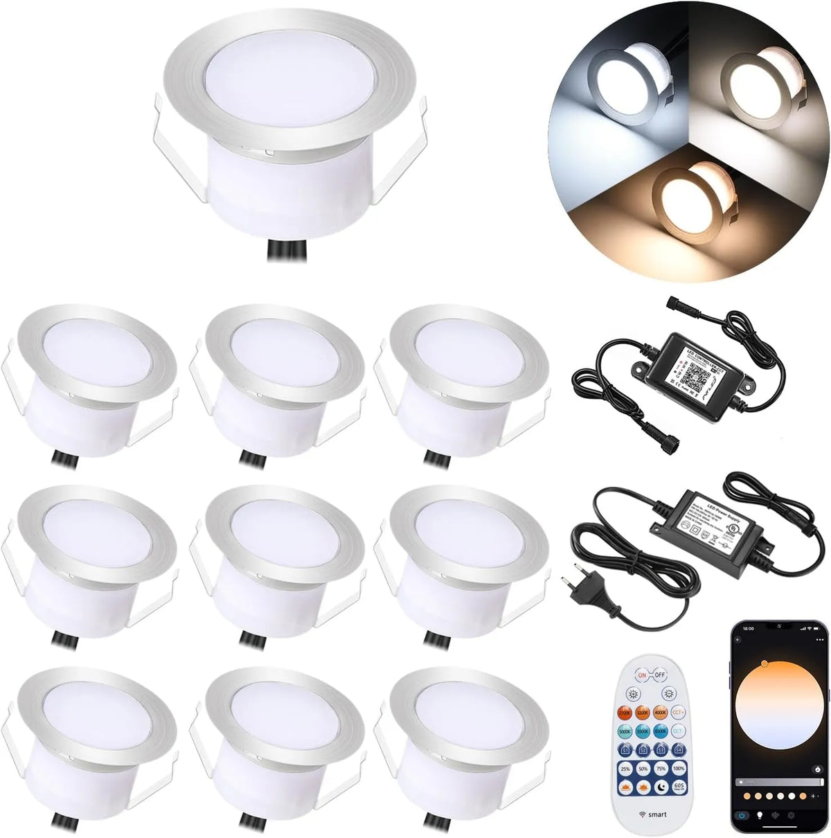 Bluetooth LED Vgradna Talna Svetilka 4,5 cm 10 Kosov
