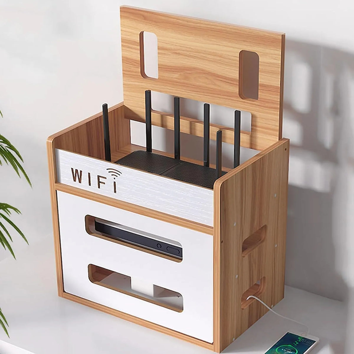 Catekro Lesena Omarica za WiFi Usmerjevalnik OA272-Brown