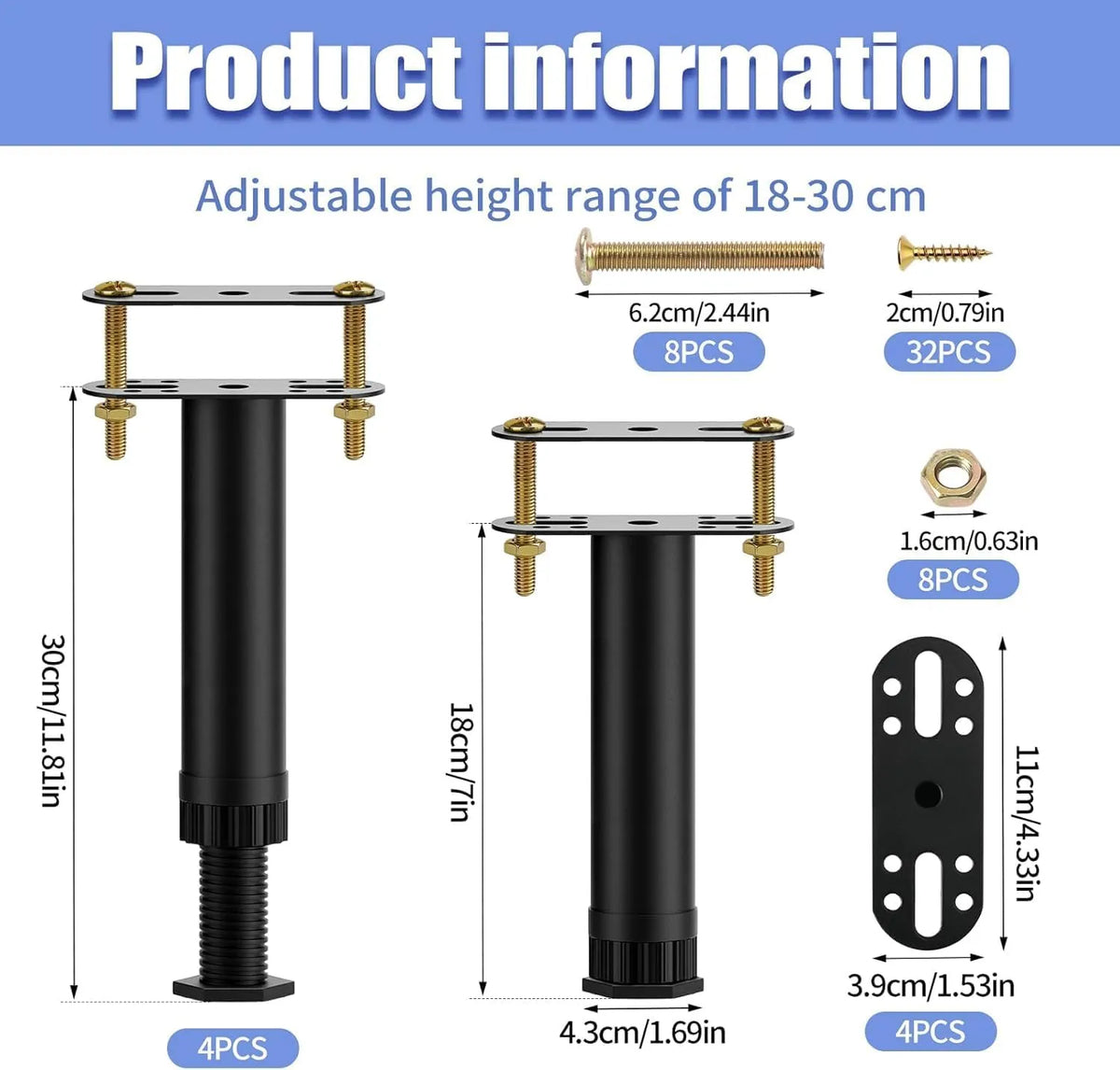 COEWUR Kovinske Noge za Posteljo 18-32 cm 4 Kosi