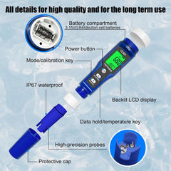 Digitalni Merilnik Kakovosti Vode 5v1, pH Klor ORP H2 Temperatura, 1 Kos