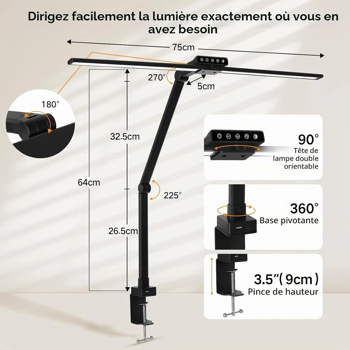 Dvojna LED Namizna Svetilka 75 cm