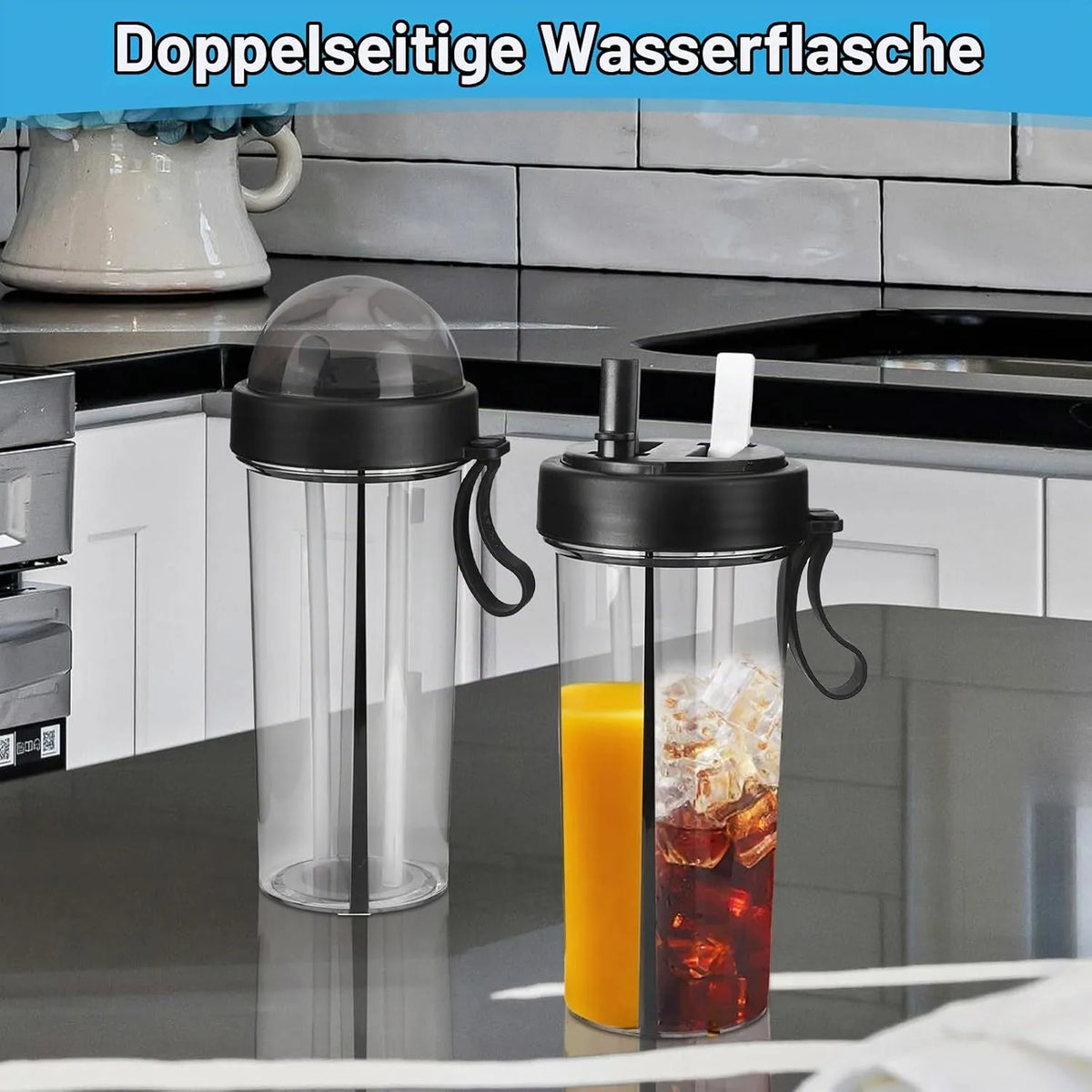 Dvojna Steklenica za Vodo s Slamico 600 ml