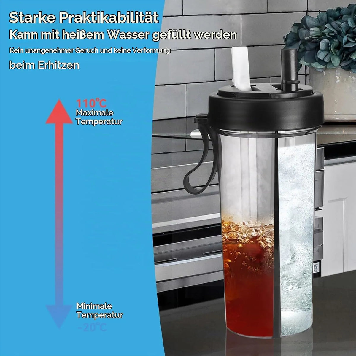 Dvojna Steklenica za Vodo s Slamico 600 ml